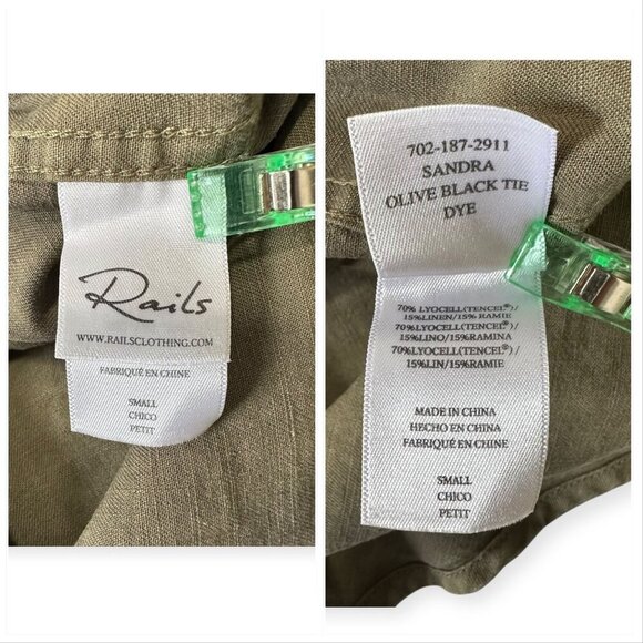 NWT Rails Sandra Shirt Dress Olive Black Tie Dye Button Front Tencel Linen, Sz S - Picture 6 of 13
